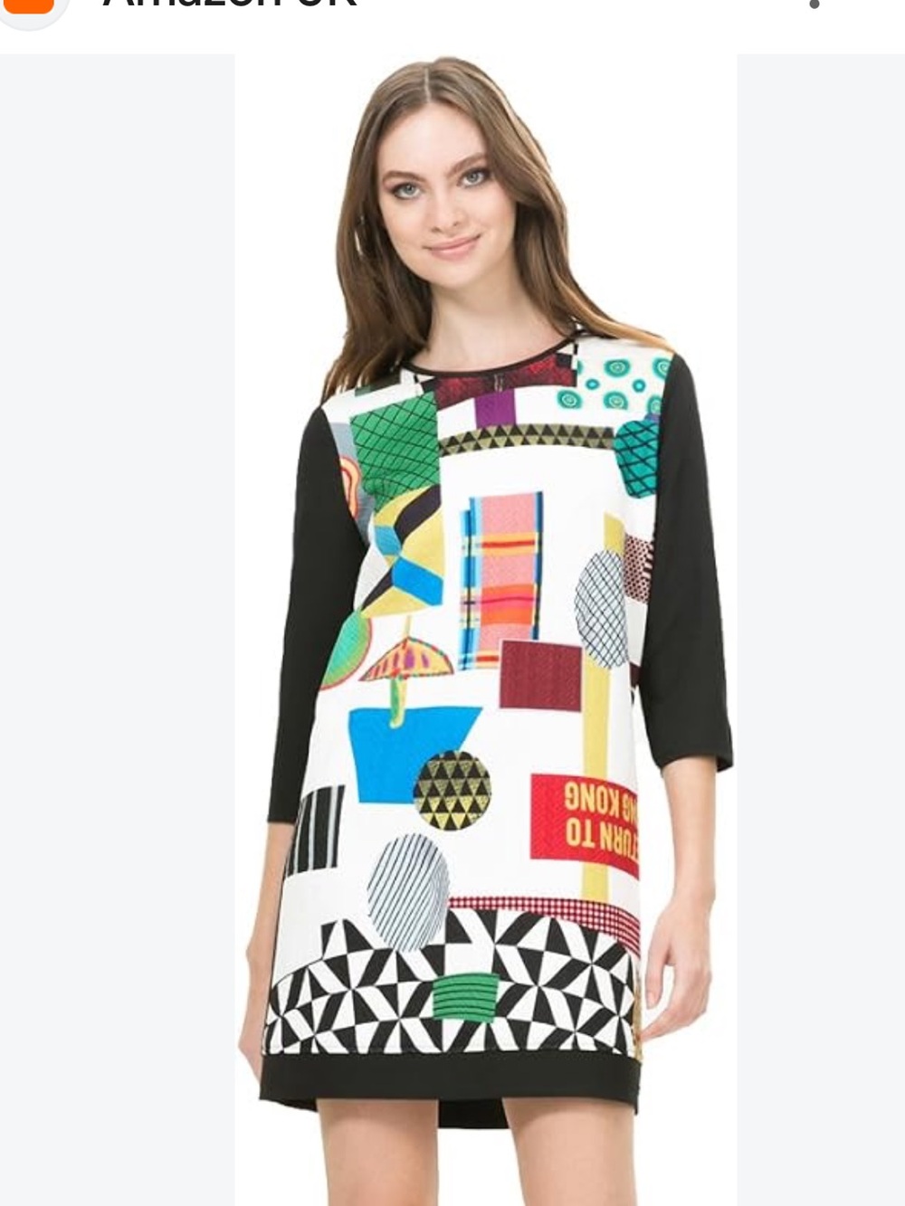 DESIGUAL KATIA 3/4 SLEEVE DRESS WITH VIBRANT PRINT SIZE MEDIUM